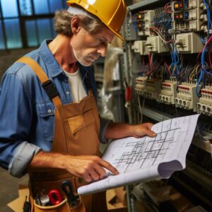 cape town electrician examining blueprints