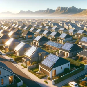 aerial view of a suburban neighborhood showcasing houses with solar rooftop installations