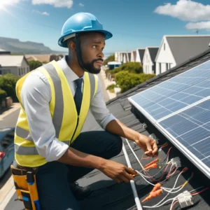 electrical inspector conducting a review of rooftop solar installations