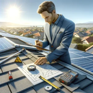 professional evaluating a home for rooftop solar installations