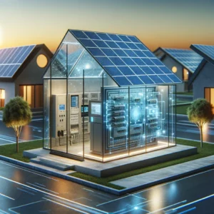 Futuristic concept of a smart home powered by advanced distribution board technology and solar energy