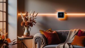 electrical maintenance tips - living room with LED lighting and smart thermostat