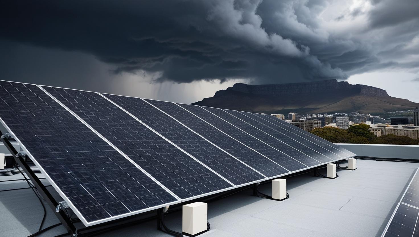 electrical safety tips from cape town electrician - solar PV system on rooftop, storm clouds