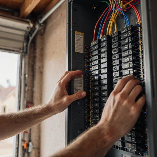 a person inspecting an electrical distribution board in a garage