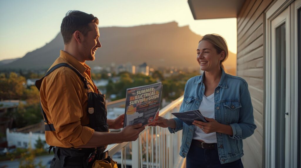 electrical fault finding - electrician handing a Guide to a homeowner