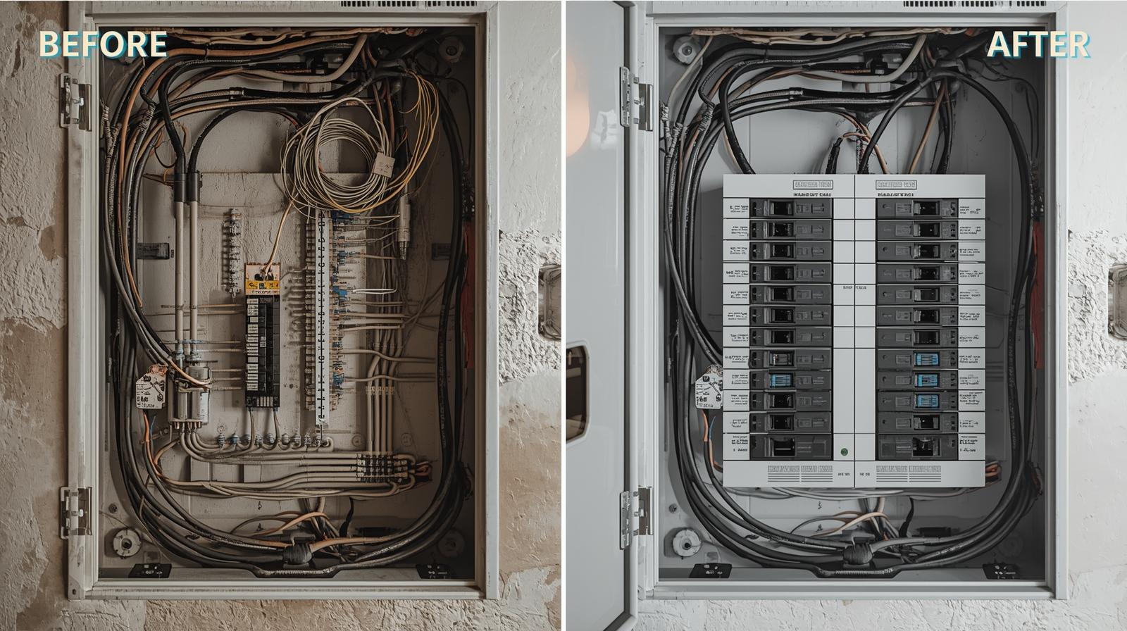 before and after of an electrical distribution board upgrade