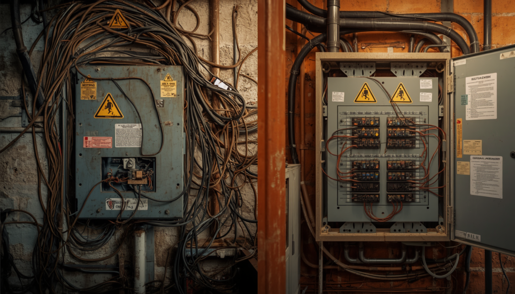 electrical contractor in Cape Town -unsafe wiring vs safe wiring