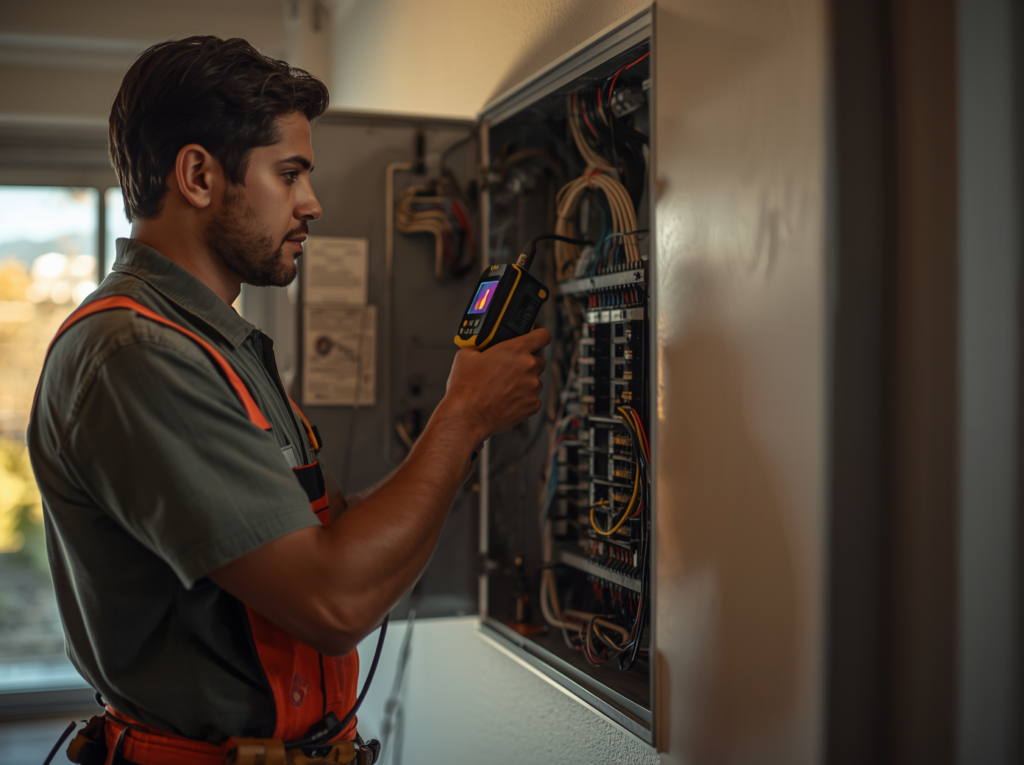 intermittent electrical faults - electrician in using a thermal imaging camera