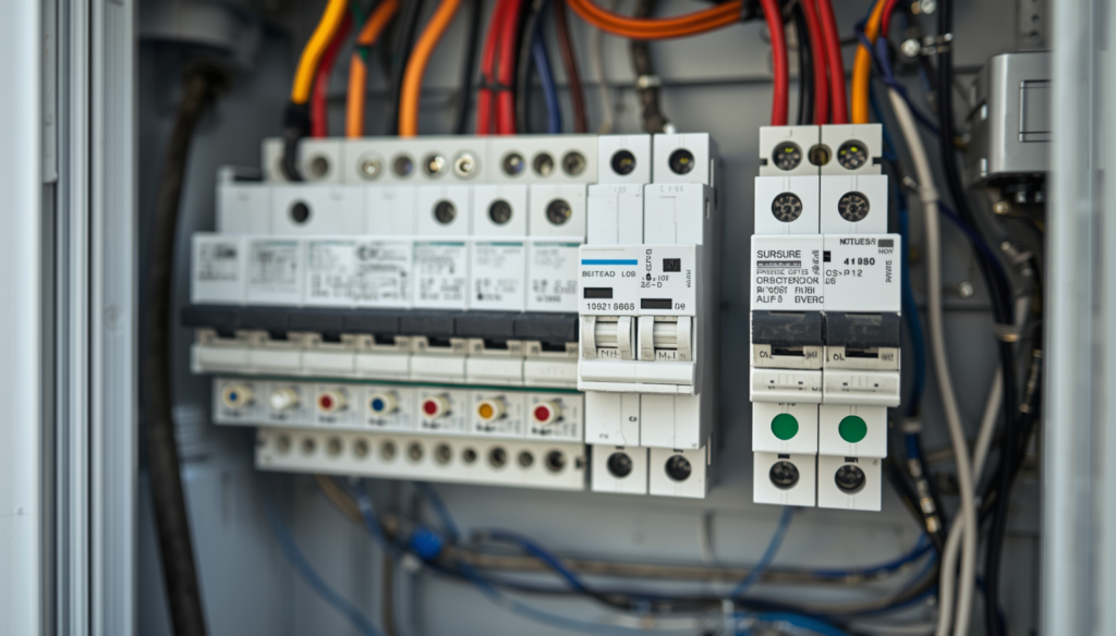 solar pv system - neatly routed and labelled solar wiring with surge protection