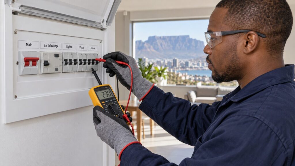 Labelled Cape Town distribution board with an earth leakage unit